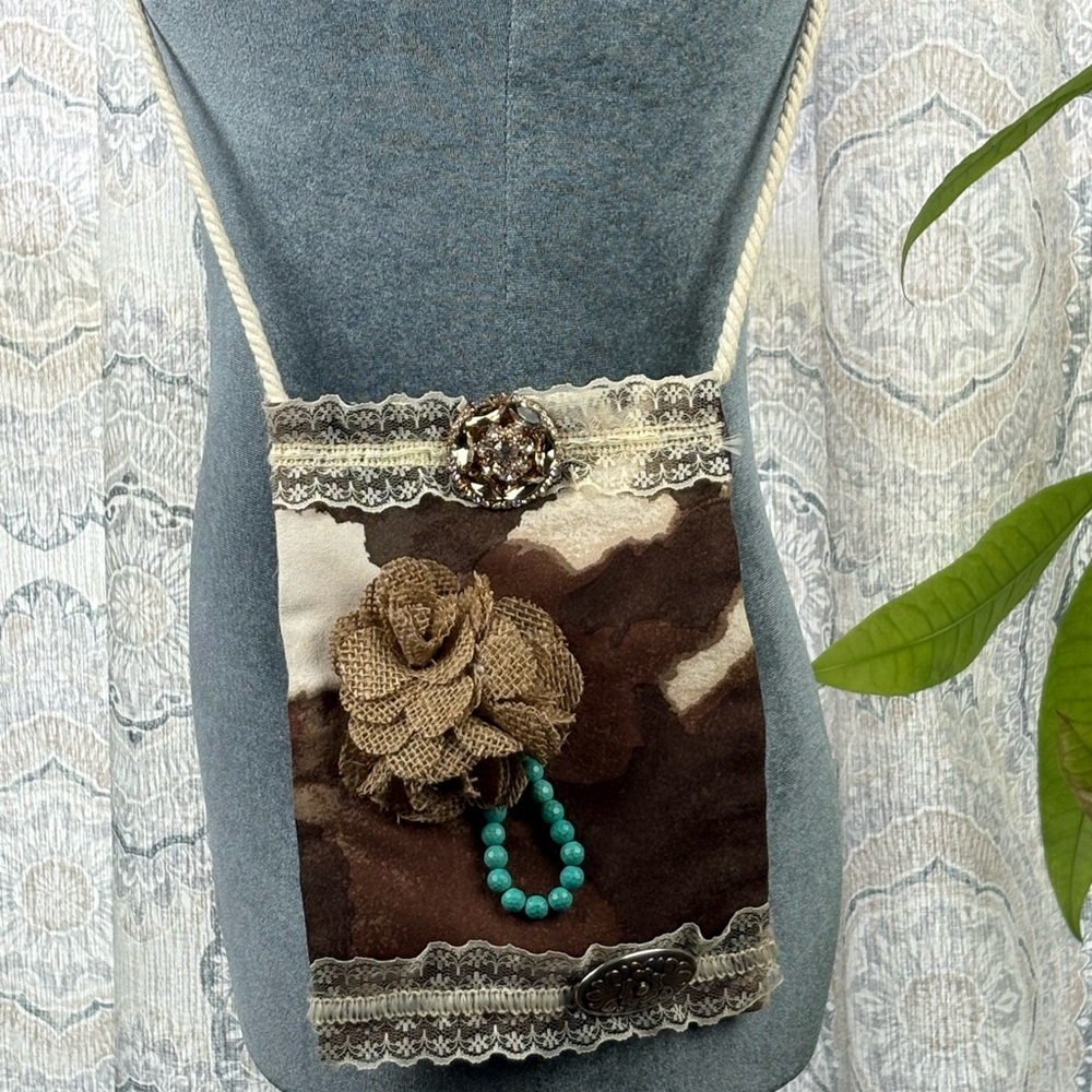 Cow Print Floral Accent Crossbody Bag NWOT